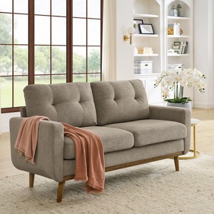 APRILSOUL 67.7" Wide Mid-Century Modern Upholstered Tufted Loveseat Sofa With Wooden Legs - 1 of 4
