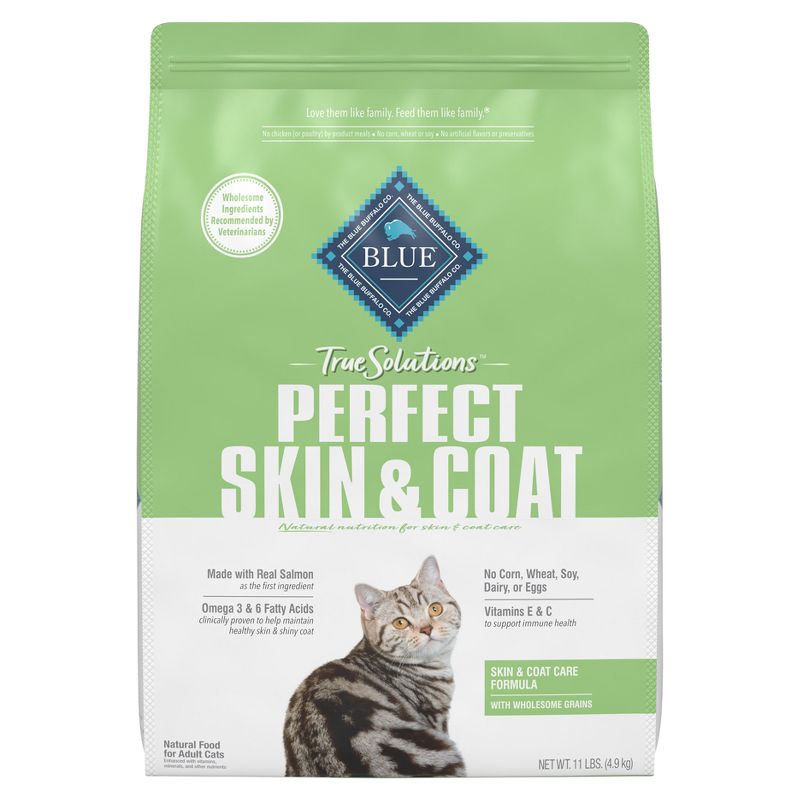 Blue Buffalo True Solutions Perfect Coat Skin and Coat Care Salmon Flavor Adult Dry Cat Food - 11lb, 1 of 12
