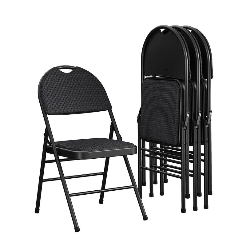 COSCO Commercial XL Comfort Fabric Padded Metal Folding Chair, Triple Braced, Black, 4-Pack, 1 of 5