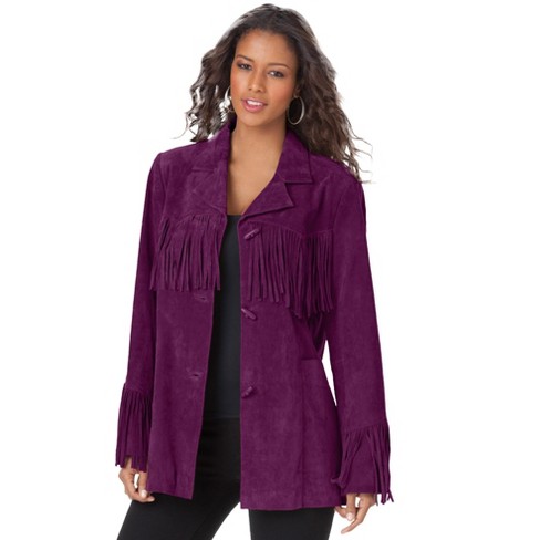 Roaman's Women's Plus Size Fringe Suede Jacket - 34 W, Purple : Target