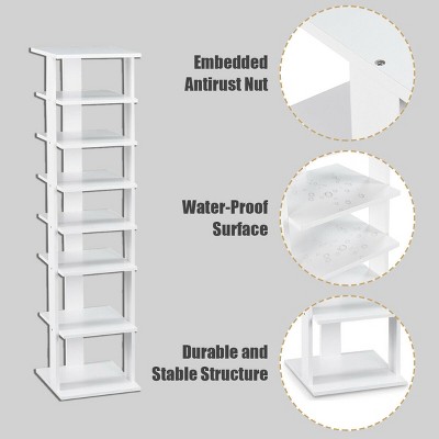White 7-Tier Bamboo and Wood Shoe Rack Organizer
