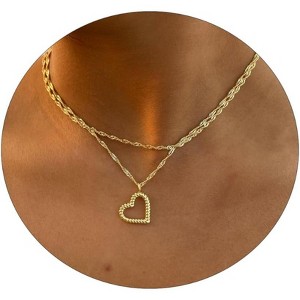 Delicate Heart Pendant Necklace, 14K Gold Plated Dainty Chain, Gift for Women - 1 of 4