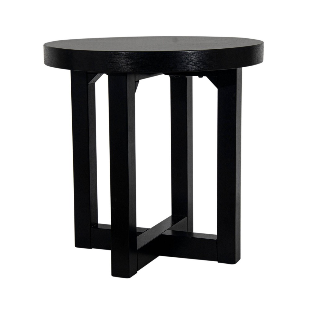 East at Main Round Crisscross Base Accent Table Black: Mango Wood, 17.9" High, 35.9" Wide