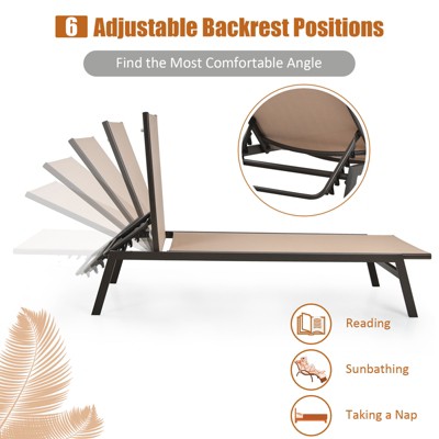 Brown Steel Outdoor Chaise Lounger with Adjustable Backrest