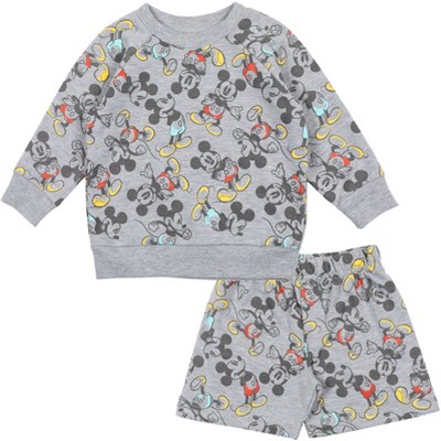 Disney Mickey Mouse French Terry Sweatshirt & Shorts Grey 