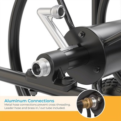 Black Steel Manual Crank Hose Reel Cart with Flat-Free Tires