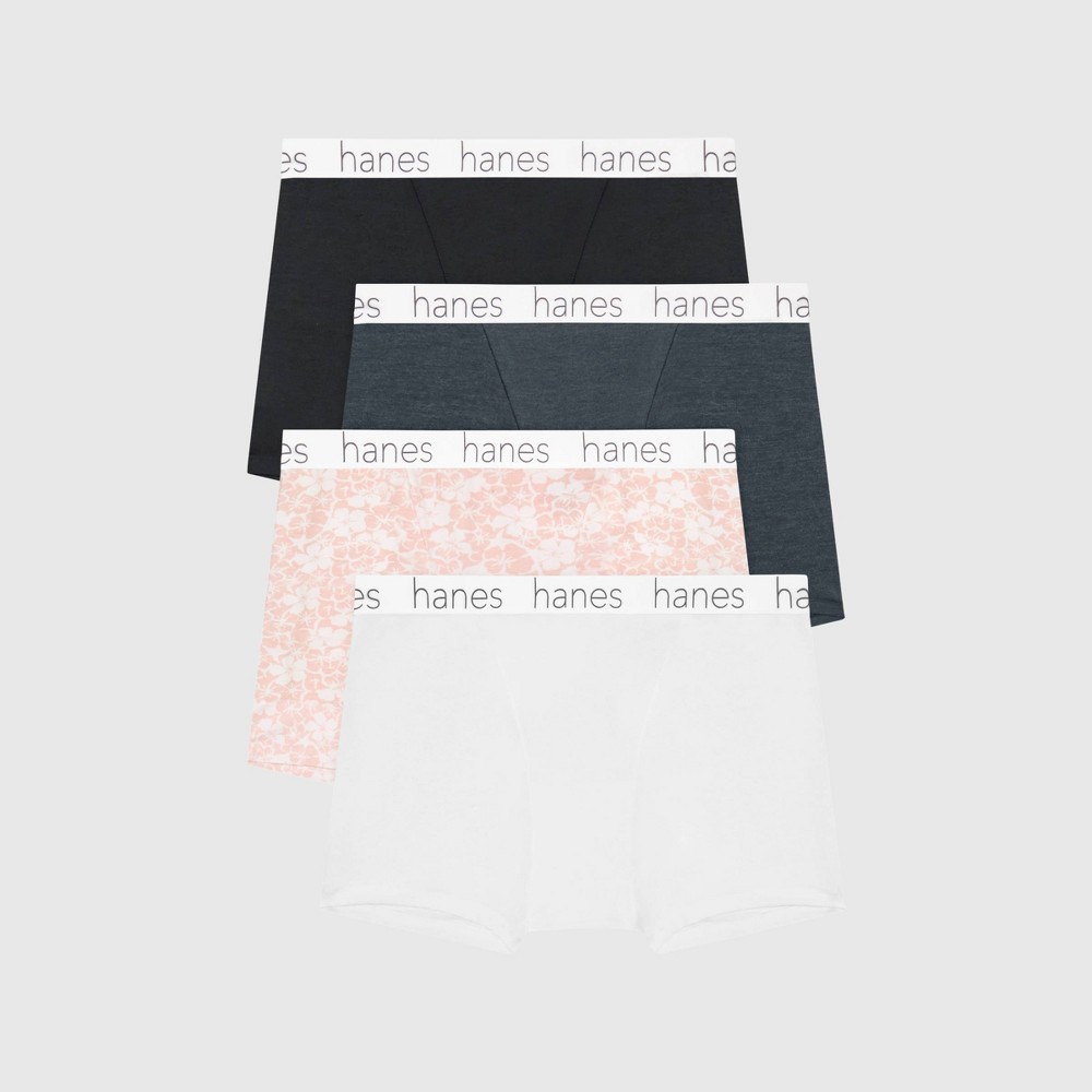 Hanes Premium Women's 4pk Boyfriend Cotton Stretch Boxer Briefs - Color May Vary L: Tagless Knit Underwear