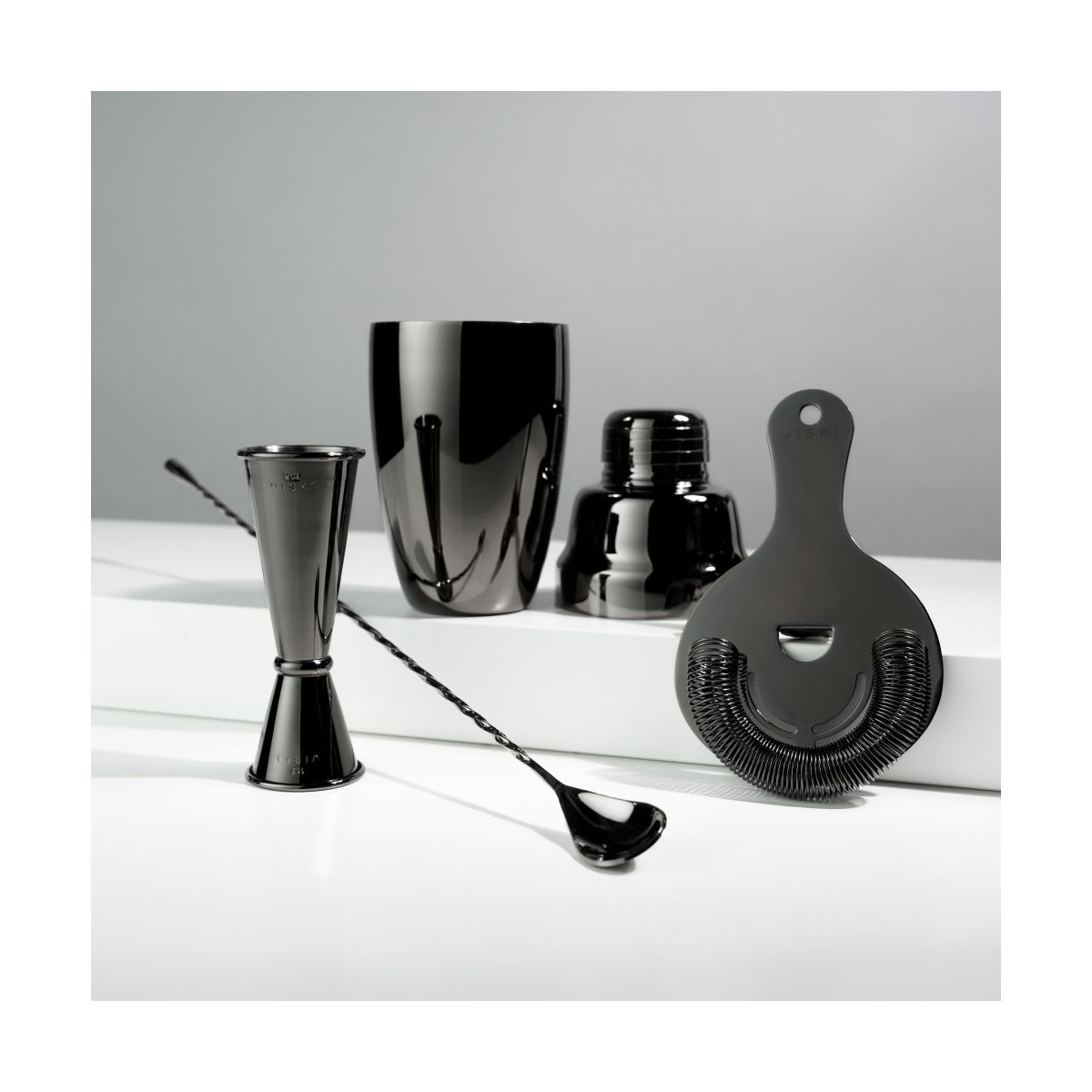 Viski Gunmetal 4-Piece Set Bartender Kit for Coffee & Espresso Cocktails, Cold Brew Drinks, Cocktail Shaker, Strainer, Jigger, Bar Spoon, Black - thumbnail 8