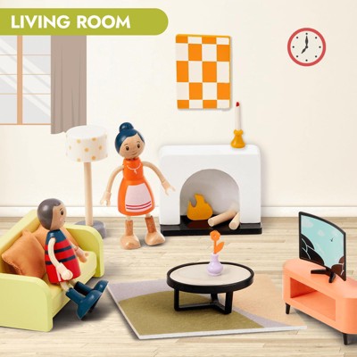 Etokfoks 85pcs Wooden and Plastic Dollhouse Furniture Set for 6 Rooms Modern Pretend Play Accessories for Kids Toddlers Ages 3 and Up — фото 2
