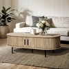 LuxenHome Oval Coffee Table with Storage, 47" Mid Century Modern Fluted Storage Center Table with Sliding Door for Home, Living Room,Office Brown - 4 of 4