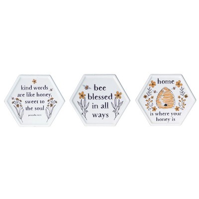 Transpac Metal Honey Comb Sign Set of 3 Spring Home Decorations