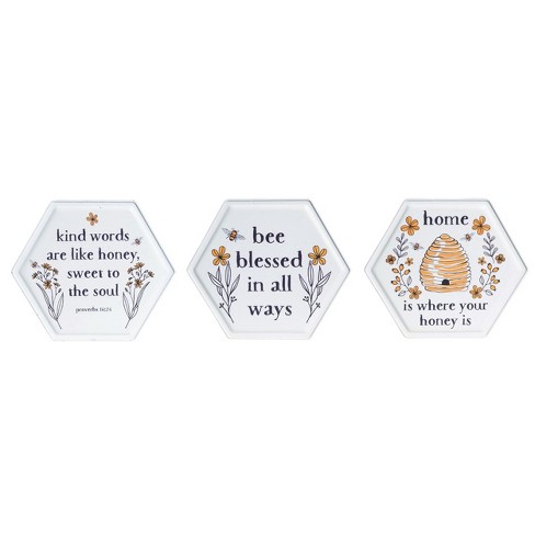 Transpac Metal Honey Comb Sign Set of 3 Spring Home Decorations - image 1 of 1