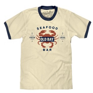 Old Bay Seafood Bar Lobster Logo Ringer T-Shirt - Beige and Navy - 1 of 2
