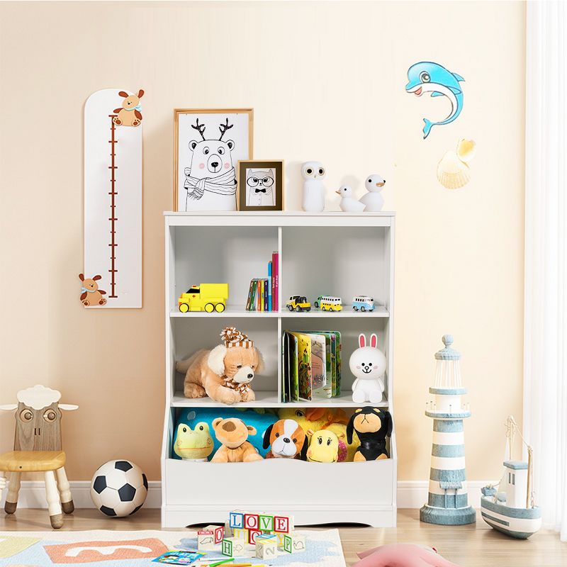 Costway 3-Tier Children's Multi-Functional Bookcase Toy Storage Bin Floor Cabinet GreyWhite, 4 of 13