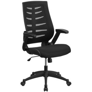 Emma and Oliver High Back Black Mesh Swivel Ergonomic Office Chair with Adjustable Flip-Up Arms - 1 of 4