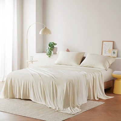 Sapphtopaz 3 PCS/4 PCS Cotton Blend Jersey Knit Comforter Set,Bed Set with 1 Flat Sheet,1 Fitted Sheet,1/2 Pillowcase,Bedding Set for All Seasons