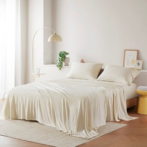 Sapphtopaz 3 PCS/4 PCS Cotton Blend Jersey Knit Comforter Set,Bed Set with 1 Flat Sheet,1 Fitted Sheet,1/2 Pillowcase,Bedding Set for All Seasons - 1 of 4