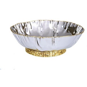 Classic Touch Stainless Steel Crumpled Bowl with Mosaic Base - 1 of 3