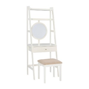 Alaina Wood Leaning Ladder Vanity Set with Upholstered Stool & Storage - Linon - 1 of 4