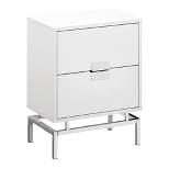 Monarch Specialties 24 Inch Modern Rectangular Accent Side Table with 2 Pull Out Drawers for Bedrooms and Living Rooms, Glossy White and Chrome