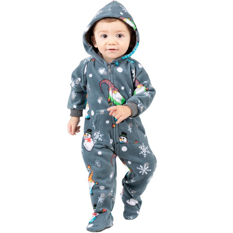 Footed Pajamas - Merry Gnomes Infant Hoodie Fleece Onesie, 1 of 5