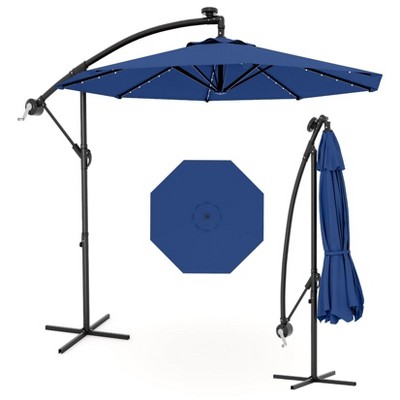 10FT Cantilever Umbrella with Cross Base, with Infinite Tilt and Crank Lift, Fade-Resistant Cross Base Canopy for Deck Pool Garden Backyard