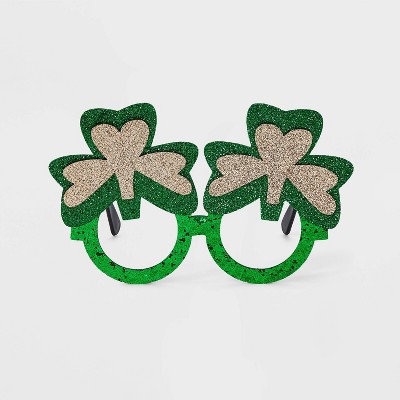 St. Patrick's Day Glitter Clover Glasses - Green/Gold