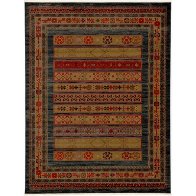 Blue and Red Rectangular 9' x 12' Synthetic Area Rug