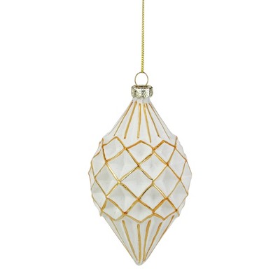 Northlight 5" White and Gold Glitter Geometric Glass Finial Christmas Ornament