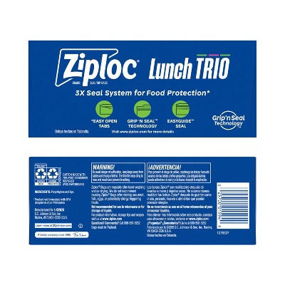 Ziploc Lunch Trio Sandwich for School Meal Prep Snack Bags - XL - 225ct