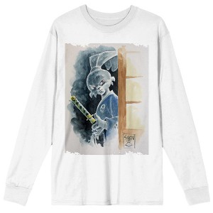 Usagi Yojimbo Watercolor Sakai The Samurai Rabbit Crew Neck Long Sleeve White Adult Tee - 1 of 3