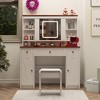 KWPZQEB Farmhouse Makeup Vanity Table w/ Stool, Dressing Table w/ Sliding Mirror, Vanity Desk w/ 3 Drawers & 2 Barn Doors, Makeup Desk for Bedroom - 4 of 4