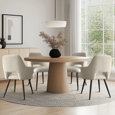Set of 4 Upholstered Dining Chairs with Arms, Modern Accent Chairs with Metal Legs, Comfortable Padded Seat for Dining Room & Kitchen-Maison Boucle