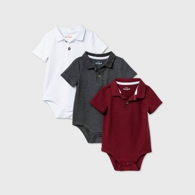 Baby Boys' 3pk Short Sleeve Polo Bodysuit - Cat & Jack™ White/Maroon/Charcoal 3-6M