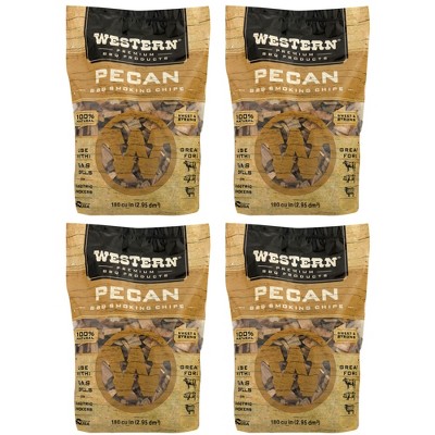 Western BBQ 78076 180 cu in. Premium Pecan Wood BBQ Charcoal Propane Grill/Smoker Cooking Chips (4 Pack)