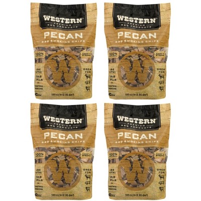 Western BBQ 78076 180 cu in. Premium Pecan Wood BBQ Charcoal Propane Grill/Smoker Cooking Chips (4 Pack)