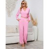 Womens Textured Co-ord Sets Tie Front/Side Crop Tops Tops with Palazzo Pants Knot Tie Trousers Sets Long Sleeve Lounge Sets - 4 of 4