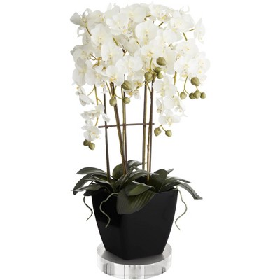 Large White Faux Orchid With 8" Round Acrylic Riser