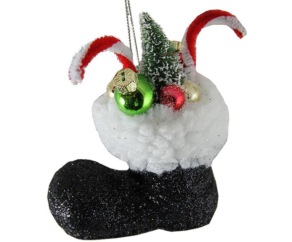 Raz Imports 4.5" Santa Claus Classics Black Glitter Boot With Gifts Tree Christmas Ornament - White