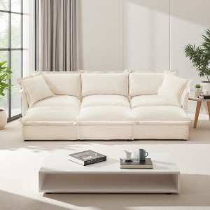 120" Chenille Slipcovered Modular Sleeper Sectional Sofa Bed with French Edges & Removable Covers - 1 of 4