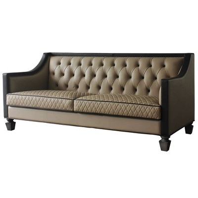 78" Beatrice Sofa Beige Leather Aire/Charcoal Finish - Acme Furniture