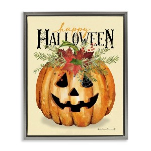 Stupell Industries Happy Halloween Jack-o-Lantern Floating Frame Canvas Art - 1 of 4