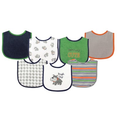 Luvable Friends Baby Boy Cotton Terry Drooler Bibs with PEVA Back 7pk, Dog, One Size