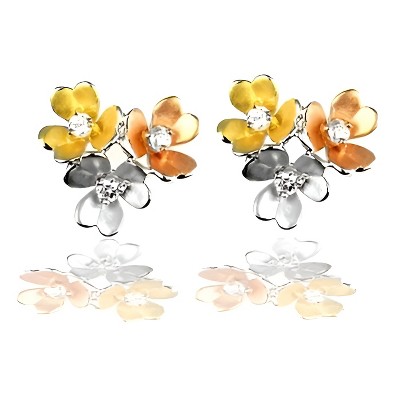 Slickblue Fashion Cluster Blossom Stud Earrings, Rhodium & 18K Gold Plated with Clear Cubic Zirconia, 0.9 Ct., Post Back