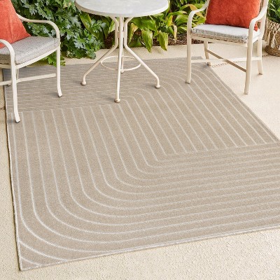 Beige and Cream 8' x 10' Striped Synthetic Area Rug