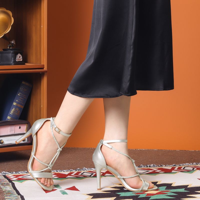 Allegra K Women's Open Toe Rhinestone Knot Strap Stiletto Heels Sandals, 3 of 7