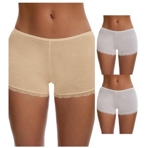 INSPIRE CHIC Women's Seamless Ice Silk Lace Trim Slip Shorts for Under Dresses Lightweight Boyshorts 3 Packs - 1 of 4