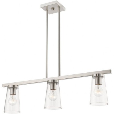 Brushed Nickel 3-Light Linear Chandelier with Clear Glass Shades