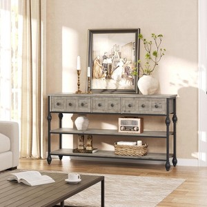 GOCAPTAIN 52" Industrial Console Table with 3 Storage Drawers – 3-Tier Metal Sofa and Entryway Table for Living Room, Hallway and Behind Couch - 1 of 4