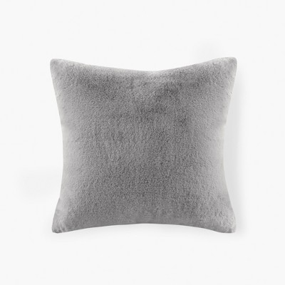 Gray Faux Fur Square Throw Pillow with Polyfill